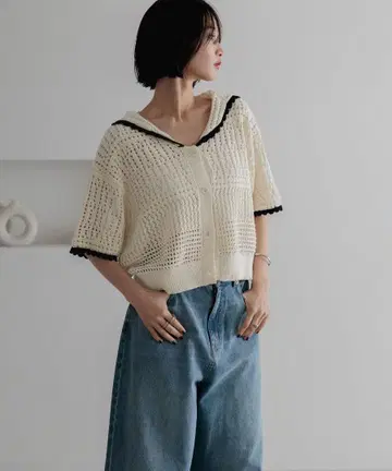 LOWRYSFARM 세일러 레이스 가디건 아이보리
