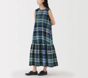 무인양품 마드라스 체크 슬리브리스 원피스 L 택 포함 새상품