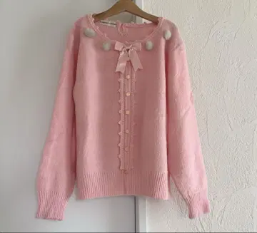 쇼와 레트로 구제 의류 퐁퐁 핑크 복슬복슬 니트