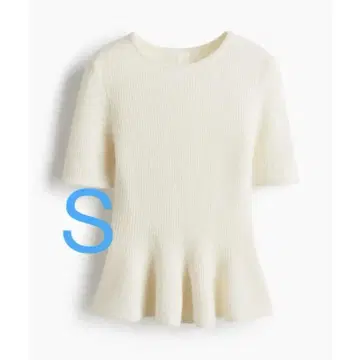 미사용 새상품 H&M RIB-KNIT PEPLUM TOP 크림 화이트 S