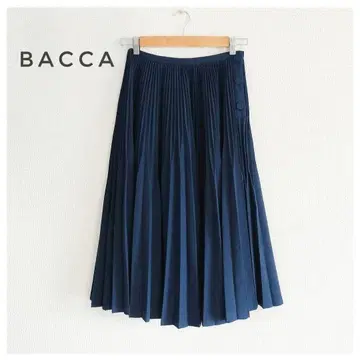 새상품급 BACCA 바카 폴리에스테르 울 플리츠 스커트 네이비 34