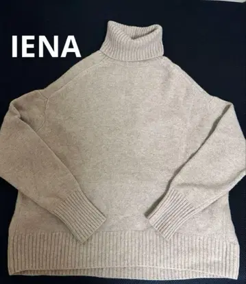 IENA 울 95% 캐시미어 5% 혼방 베이지 터틀넥 와이드 풀오버