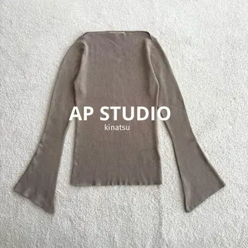 AP STUDIO 리브 니트 보트넥 슬릿 슬리브 실크 혼방