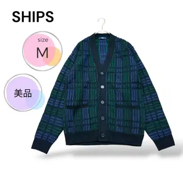 새상품급 SHIPS 자카드 체크 니트 가디건 손세탁 가능 M