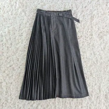 sacai 스타일 일본제 플리츠 도킹 데님 롱 스커트 cuff 커프