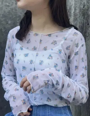 (미사용에 가까움) poppy 아사기뇨 시스루 하이넥 상의