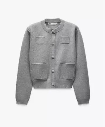 ZARA 플레인 니트 자켓 패디드 숄더