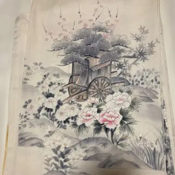기모노 순수 실크 츠케사게 꽃과 풍경 염색 패턴
