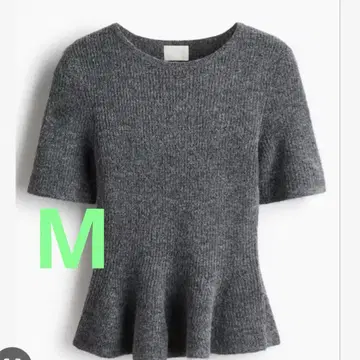 미사용 새상품 H&M RIB-KNIT PEPLUM TOP 그레이 M