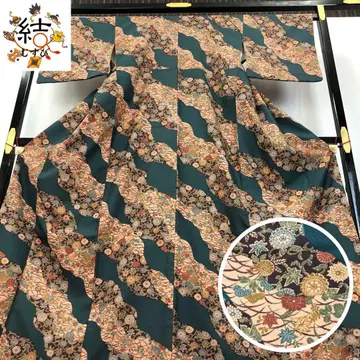MK-1693 코몬 워셔블 기모노 형염 꽃 무늬 톨 사이즈 남색
