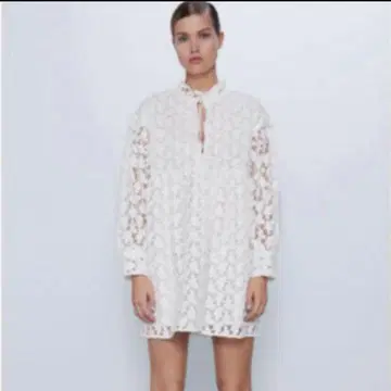 ZARA 자라 원피스 꽃무늬 레이스 자수 튜닉 화이트 미니