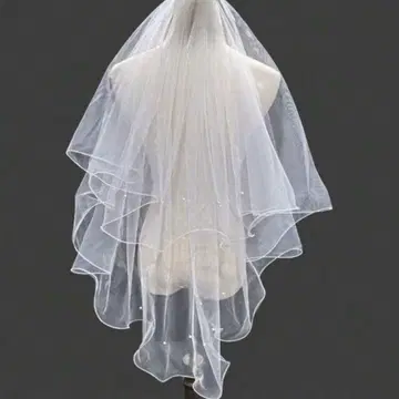 화이트 웨딩 베일 이층 레이스 엣지
