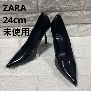 [ 미사용 ] ZARA 펌프스 에나멜 핑힐 블랙 24cm