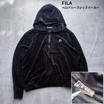 [ FILA ] 90~00s 벨로아 하프 지퍼 후드티 블랙 XXL