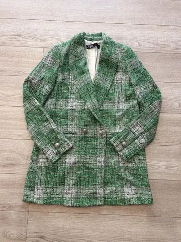 ZARA 체크 무늬 트위드 자켓 XS 사이즈 스페인산 더블 버튼