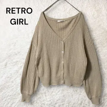 RETRO GIRL V넥 시스루 니트 코튼 가디건 베이지 F