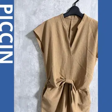 PICCIN 허리 리본 드로스트 원피스 베이지