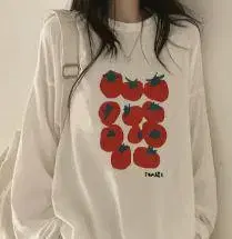 토마토 그래픽 긴팔 T셔츠 rrf