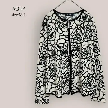 아쿠아 AQUA 꽃무늬 가디건 집업 장미 무늬 올 패턴 아이보리