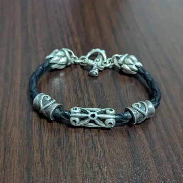 가죽 실버 뜨개질 팔찌 925