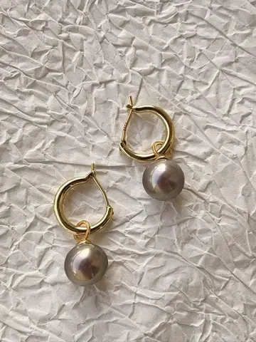 담수 진주 귀걸이 골드 후프 퍼플 고급