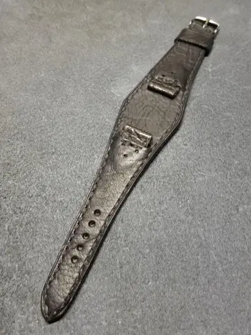 하자 있음 18mm 오일 가죽 풀 BUND 벨트 블랙 뒷면 산황색