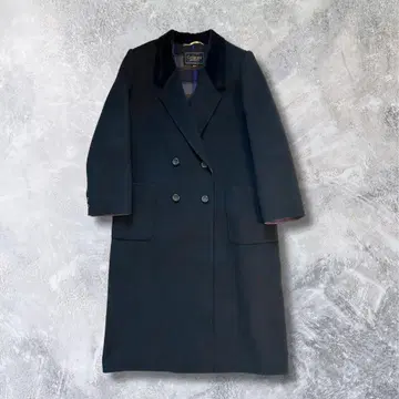 울 100% 롱 코트 더블 브레스트 블랙 LL Cremona