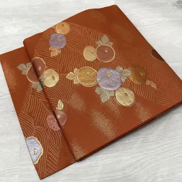 나고야 오비 귀여운 만수국 금채 구촌 순수 실크 기모노 RO-4930