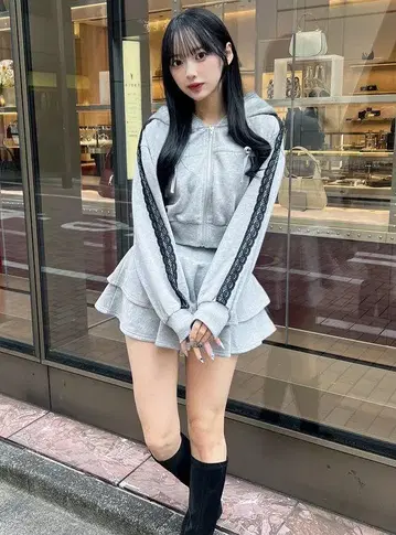GRL 리본 후드티 x 미니 스커트 맨투맨 셋업 pm598