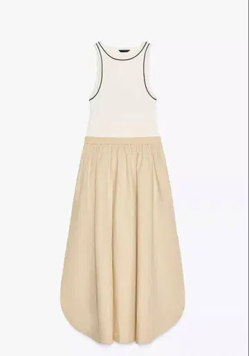 ZARA 콤비 소재 미디 원피스 베이지 XS