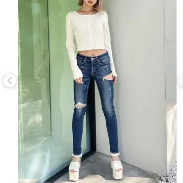 GYDA SIDE RIPPED 스키니 데님 팬츠