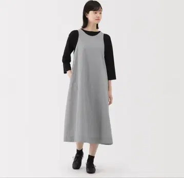 새상품 무인양품 잘 마르는 브로드 슬리브리스 원피스 네이비 체크