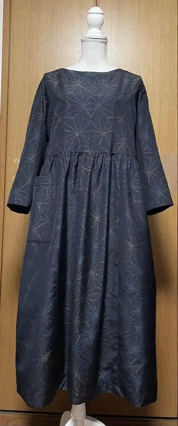기모노 리메이크 린넨 아사노하 패턴 쓰무기 허리 개더 원피스