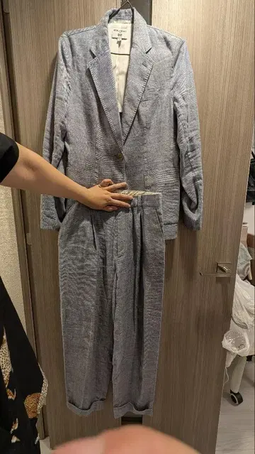 유니클로 린넨 라이트 블루 셋업 M