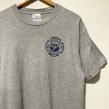 90s HANES BEEFY T USA 원단  프린트 L 그레이