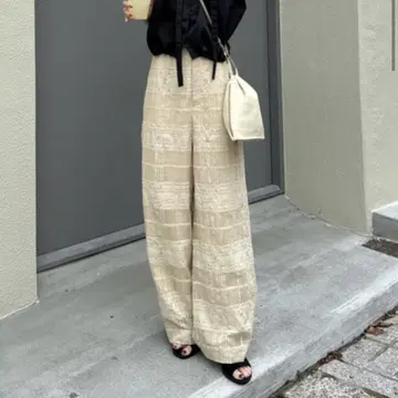 hinari 시어 체크 팬츠 베이지