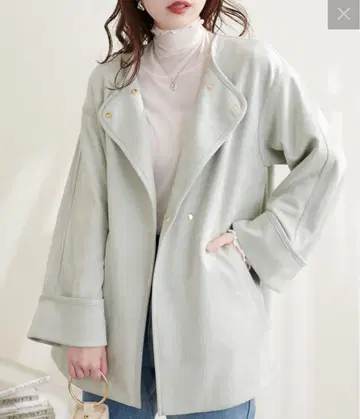 내추럴 꾸뛰르 고급 미들 기장 토퍼 코트 민트