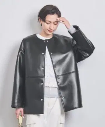 UNITED ARROWS 가죽 라이크 노카라 자켓