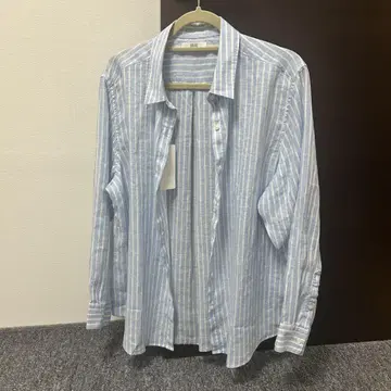 UNIQLO 프리미엄 린넨 셔츠 스트라이프 블루 3XL