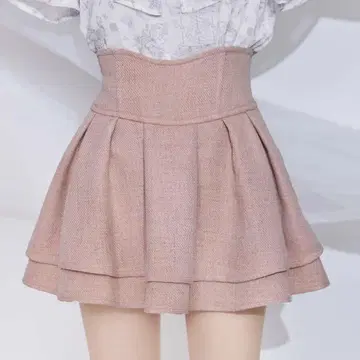 미셸 마카롱 슬림 레그 엘레강트 트위드 스커트 핑크
