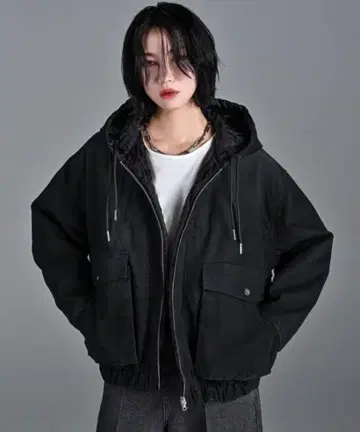 빈티지 메이크 숏 덕 블루종 리버서블 지퍼 후드티 ADRER