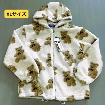 n143 [미사용 새상품] 곰 패턴 보아 후드티 화이트 XL사이즈
