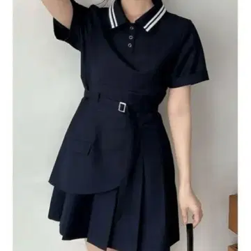 [ dazzlin ] 폴로라이크 플리츠 미니 원피스 네이비