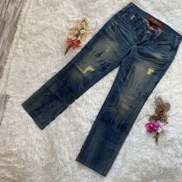 Levi's 데미지 가공 스트레이트 데님 다크 블루 사이즈 30 루즈핏