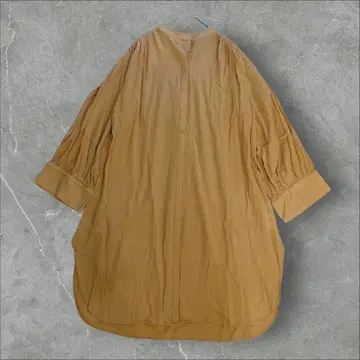 미라 오웬 밴드 카라 셔츠 원피스 튜닉 코튼 오렌지