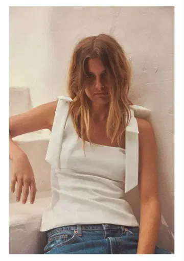ZARA 리본 포함 스트레치 탱크탑 화이트 S