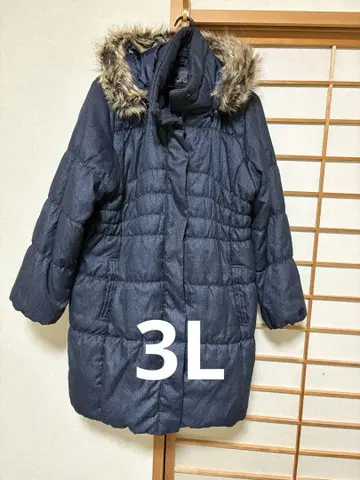 여성용 아우터 후드 부착 충전솜 코트 빅 사이즈 3L 네이비