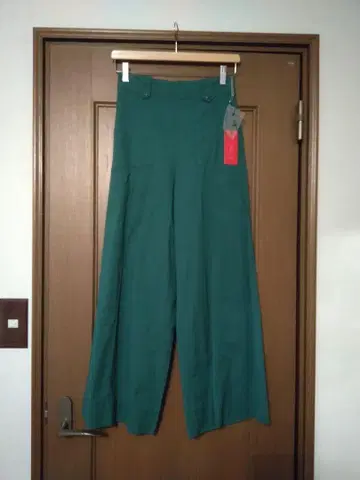 그린 와이드 팬츠 버튼 포함 밴딩