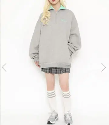 카라 부착 하프 ZIP 속기모 맨투맨 그레이