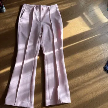 ZARA 페일 핑크 센터 프레스 세미 와이드 팬츠